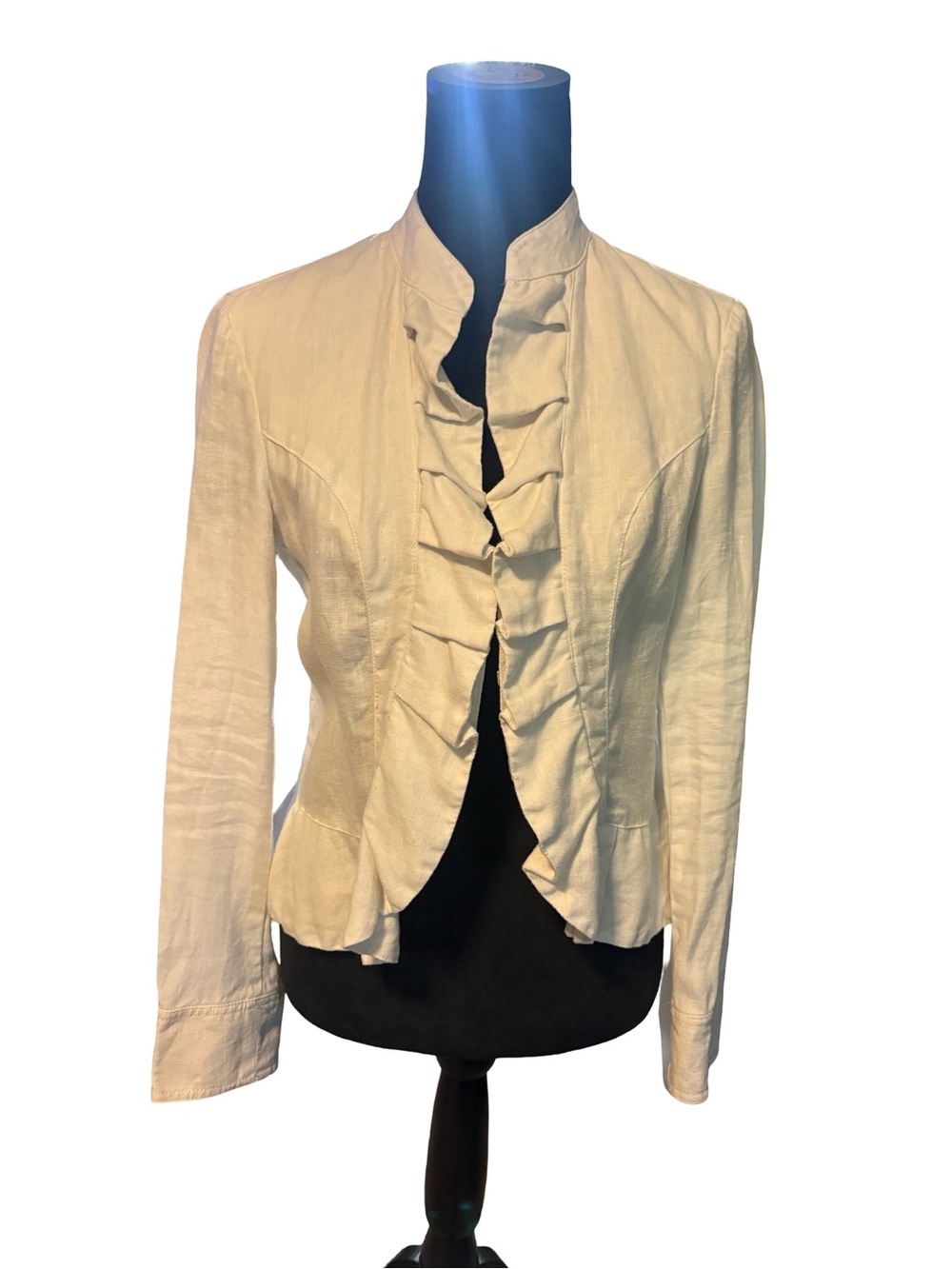 INC International Concepts White LINEN Ruffle Front Blazer Size XS